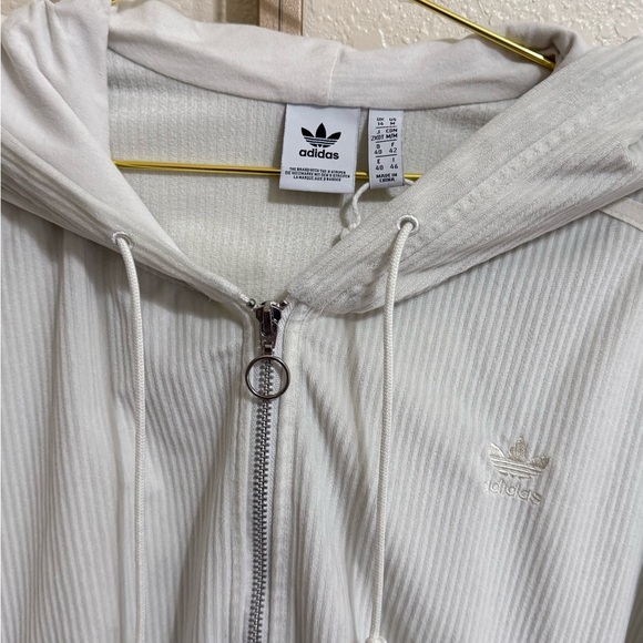 Adidas Originals Corduroy Cropped Hoodie Jacket – Size M – Ivory/Cream – Trefoil - Picture 5 of 5